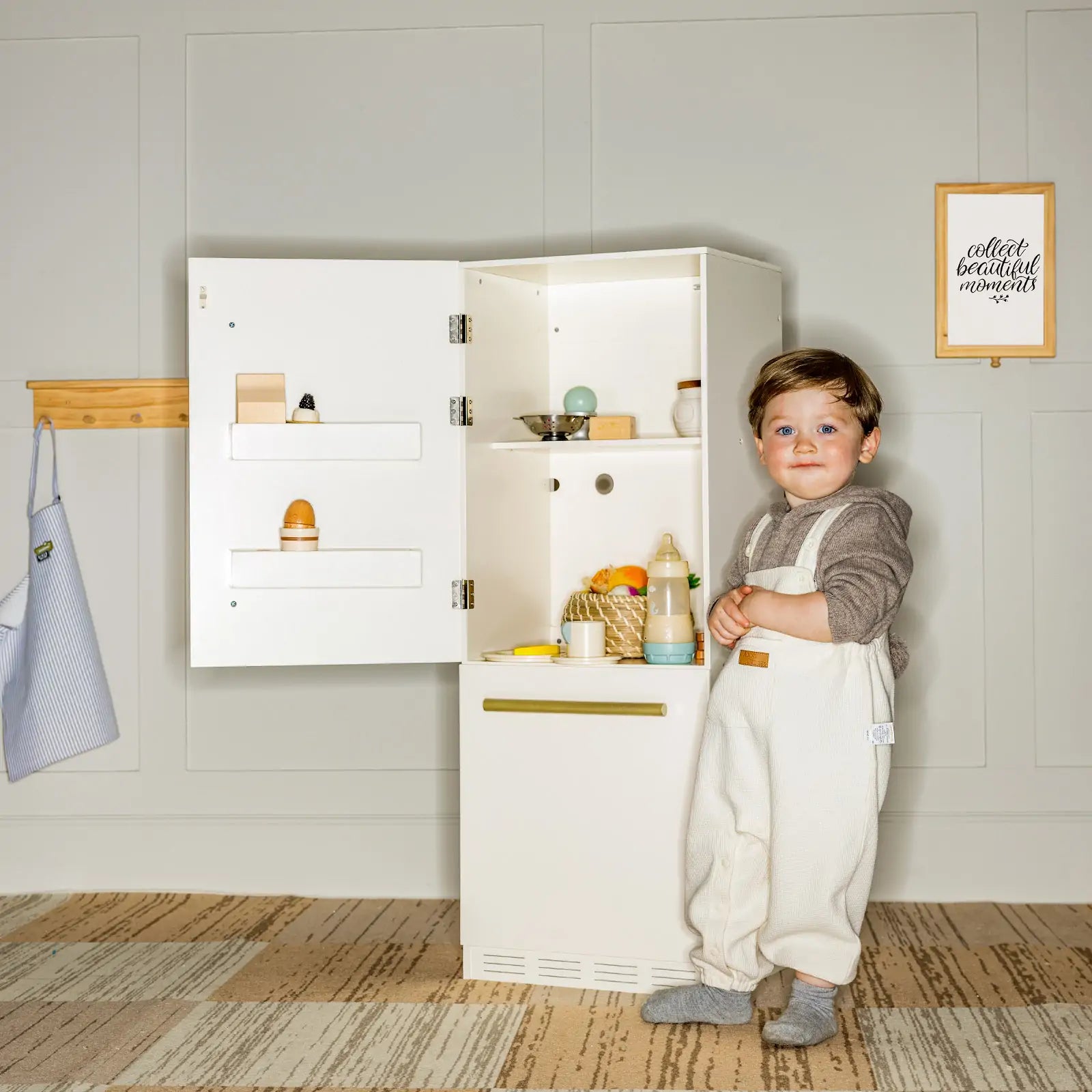 Tiny Land® Play kitchen- Wooden Cabinet Refrigerator