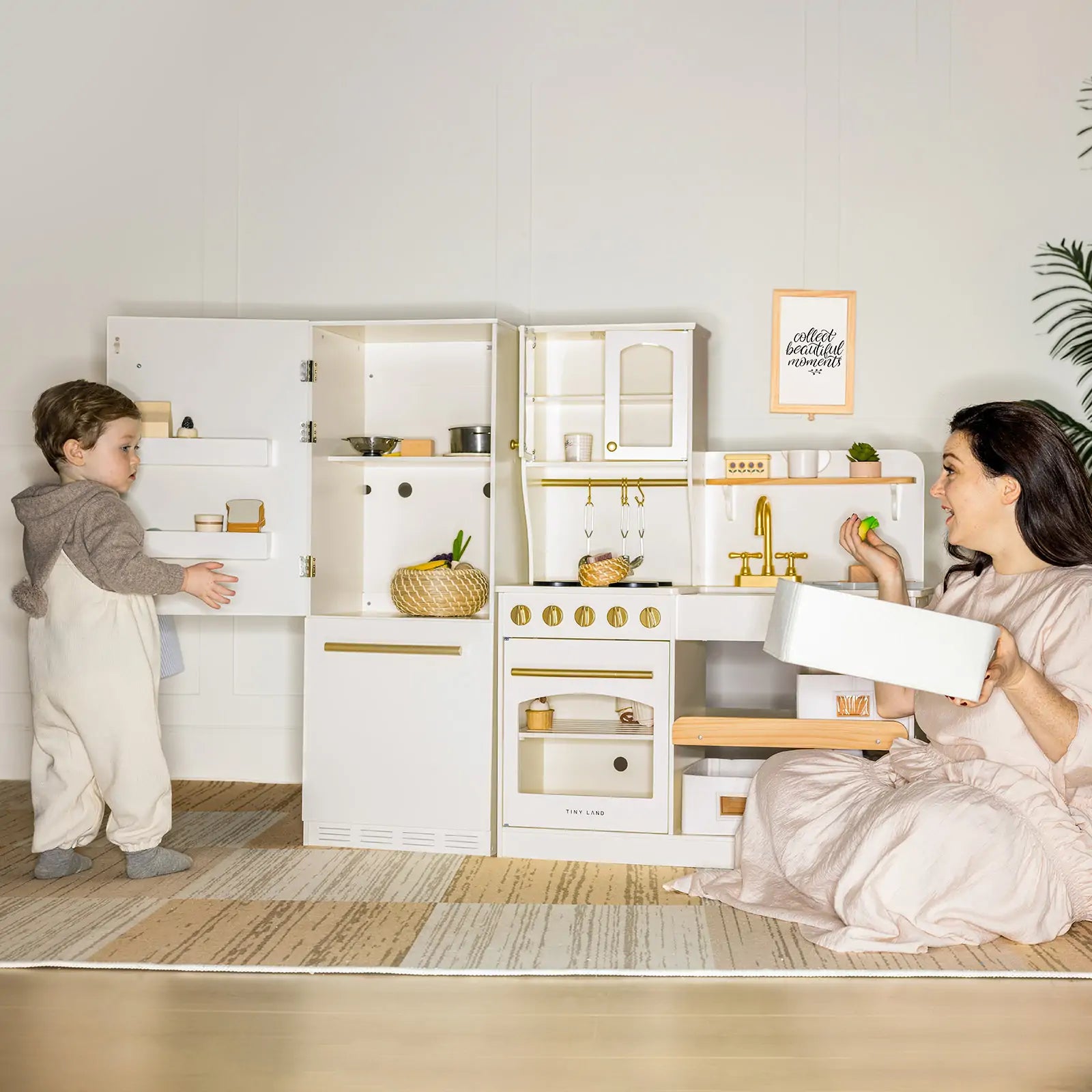 Tiny Land® Play kitchen- Wooden Cabinet Refrigerator