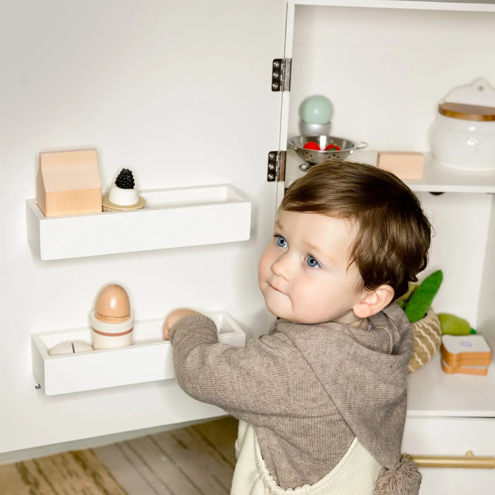 Tiny Land® Play kitchen- Wooden Cabinet Refrigerator