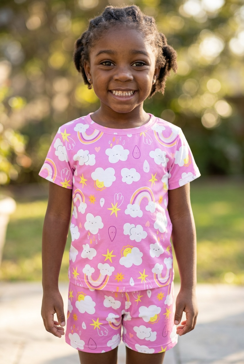 Children's Rainbow Cloud Print Tee and Shorts Set