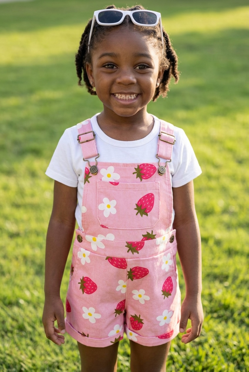 Strawberry Print Denim Overalls