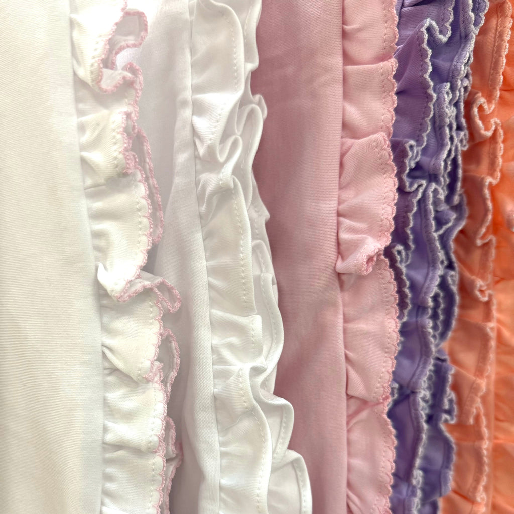 100% PIMA Cotton Ruffle Blanket: Apricot with White Picot Trim
