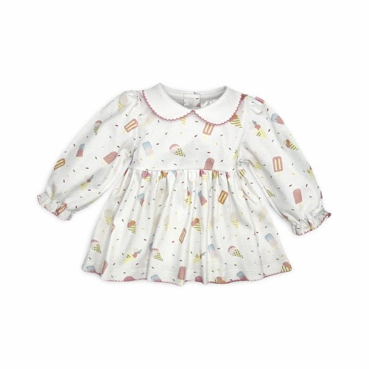 100% PIMA Cotton Ruffle Dress with Pink Picot Trim: Ice Cream Social