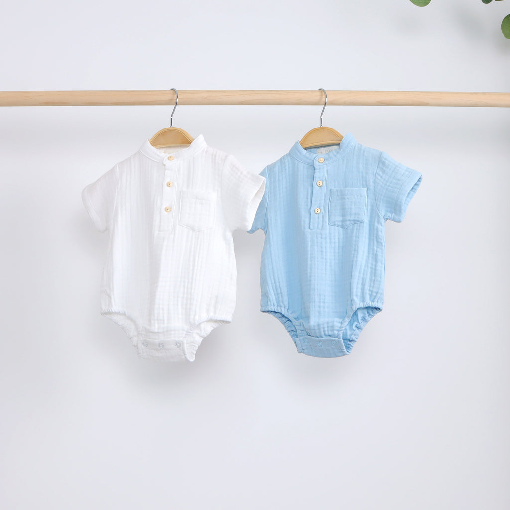 HeyPeacock Baby Romper, 100% Muslin Cotton, Boy (Blue)