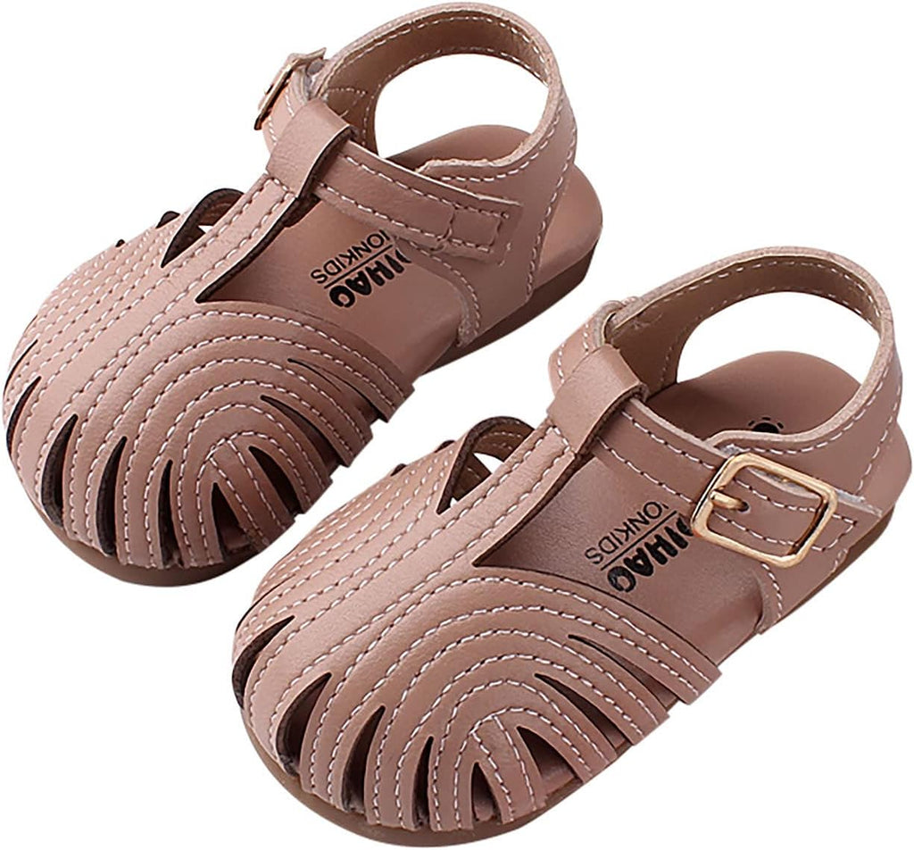 Baby Girls Boys Solid Soft Sandals Closed-Toe Non-Slip Sandal Shoes B-Pink